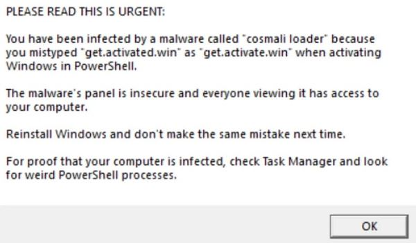 Поддельный домен активации Windows распространял вредоносные скрипты PowerShell